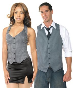 His & Her Grey Pinstripe Vests
