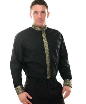 Banded Collar Shirt with Gold Metallic