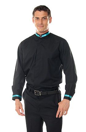 Black Banded Collar Shirt