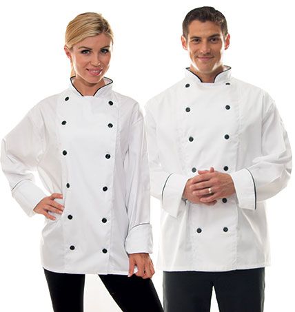 White Unisex Chef Coat with Black Piping