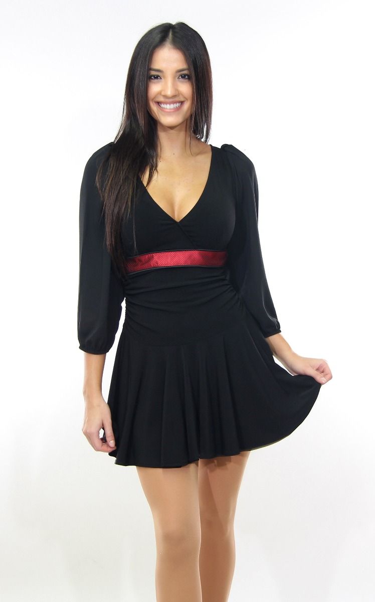 Black Poly Spandex Crossover Dress